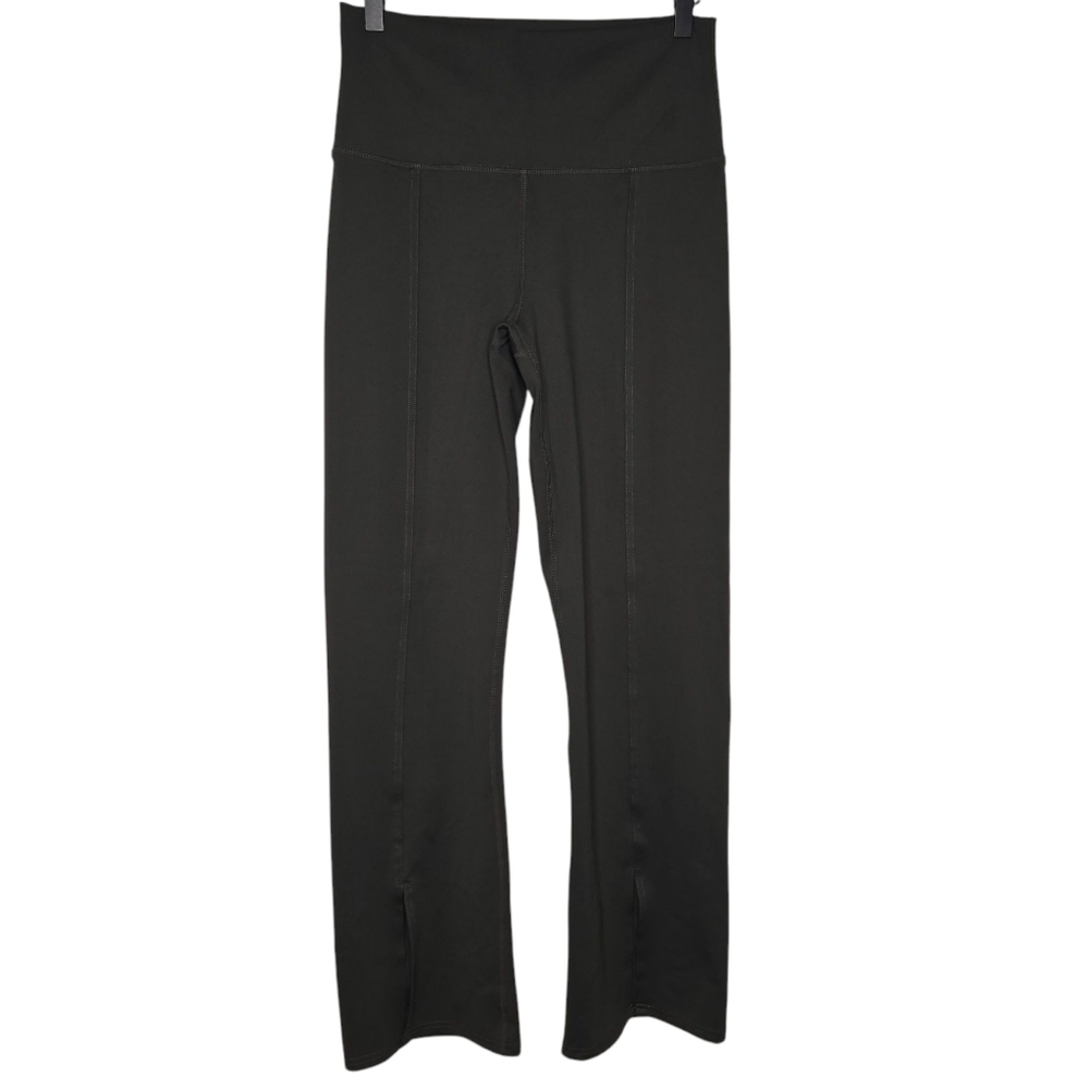 zobha Womens Green Daily Ultra High Rise Slit Front Flare Yoga Pants Size Large